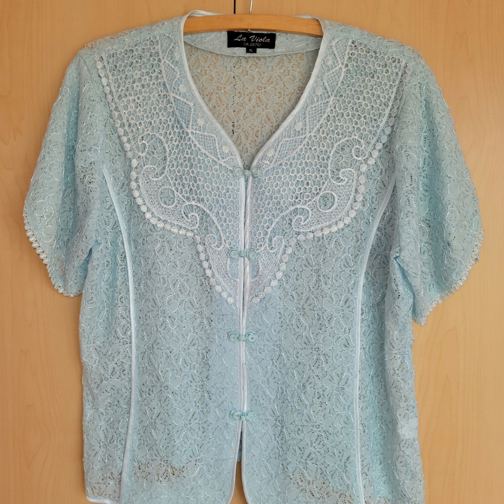 LA VIOLA Baby Blue Lace Blouse